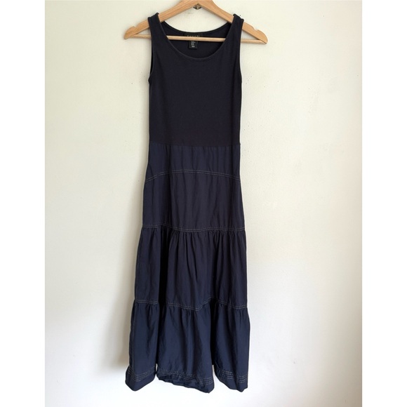 Tahari • Ella Navy Blue Sleeveless Tiered Maxi Dress - Picture 2 of 6